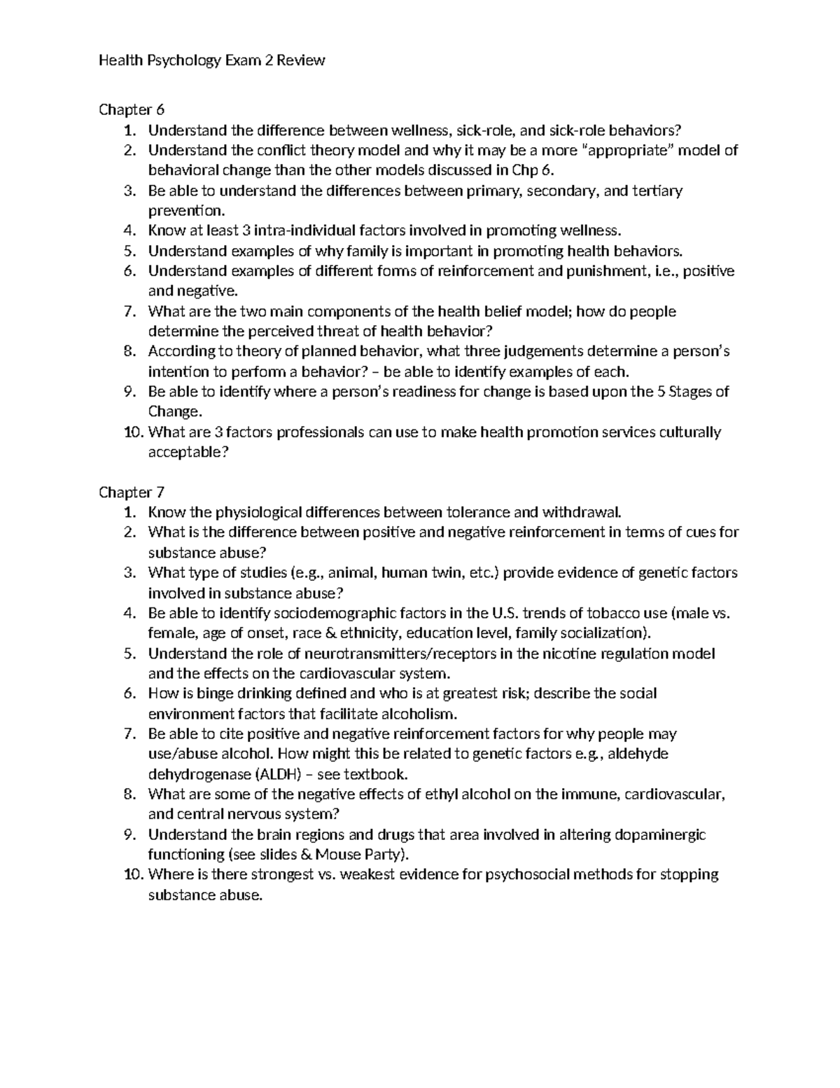 Health Psych 101: Exam 2 Review on Wellness & Substance Abuse - Studocu
