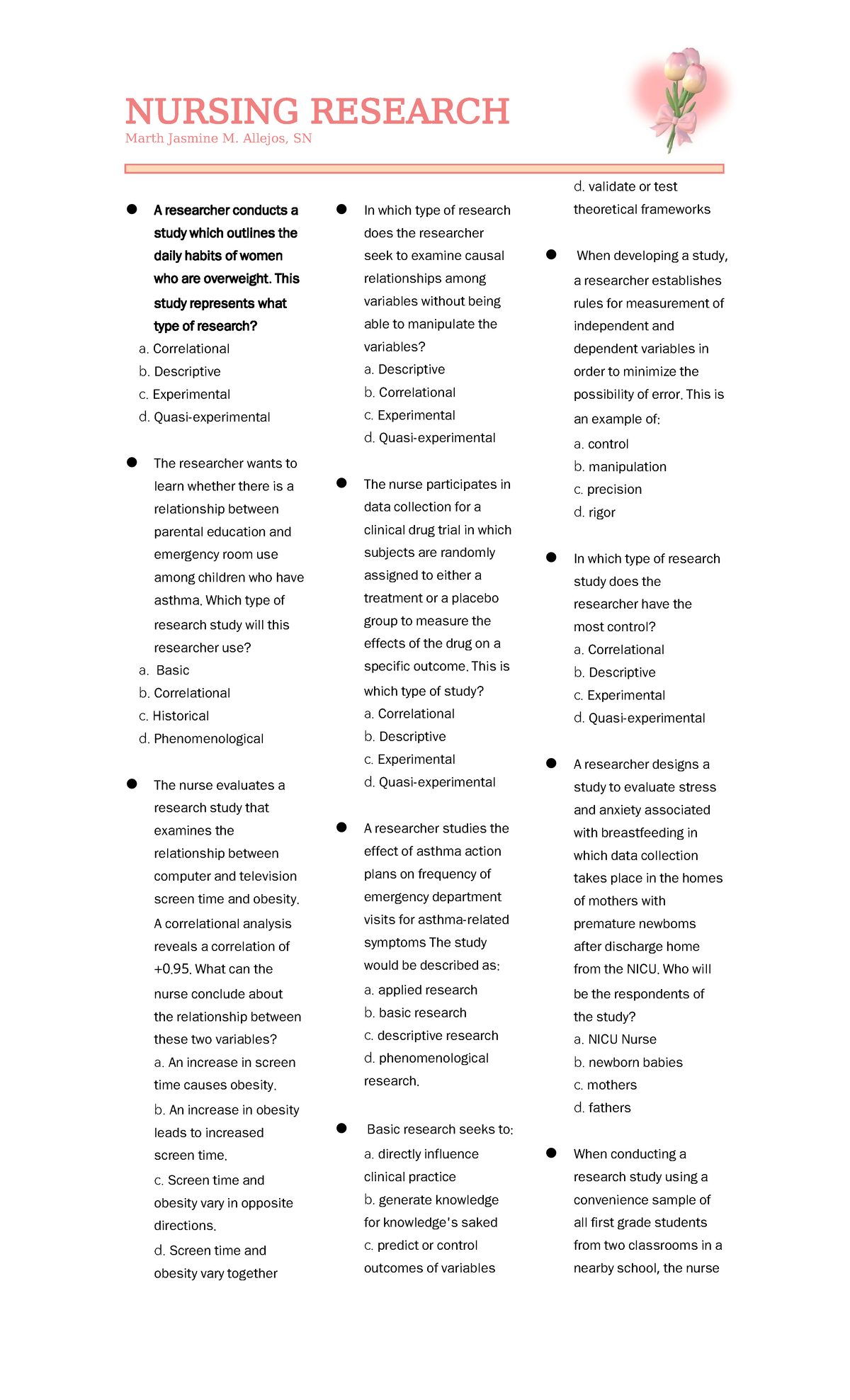 NURSING RESEARCH TEST BANKS NR1: Comprehensive Study Guide - Studocu