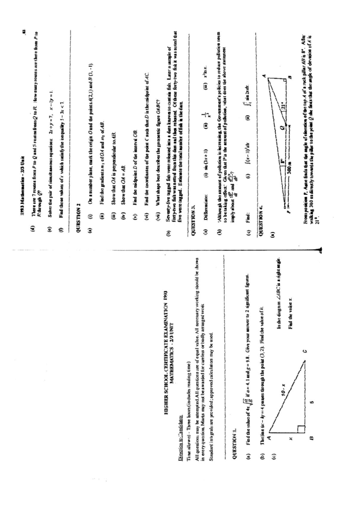 1993 HSC Mathematics Unit Exam Questions and Solutions - Studocu