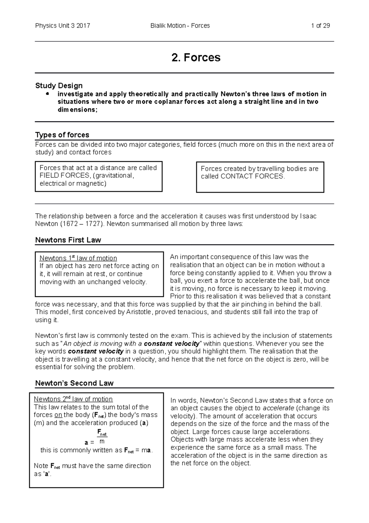 2 Forces Notes and Qs - 2. Forces Study Design investigate and apply ...