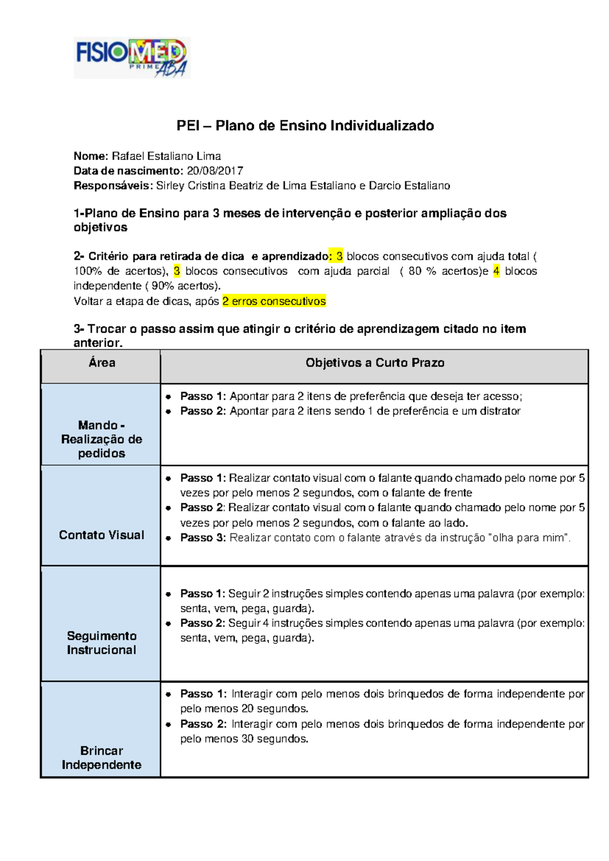 PEI - Plano de Ensino Individualizado para Intervenção e Aprendizado ...
