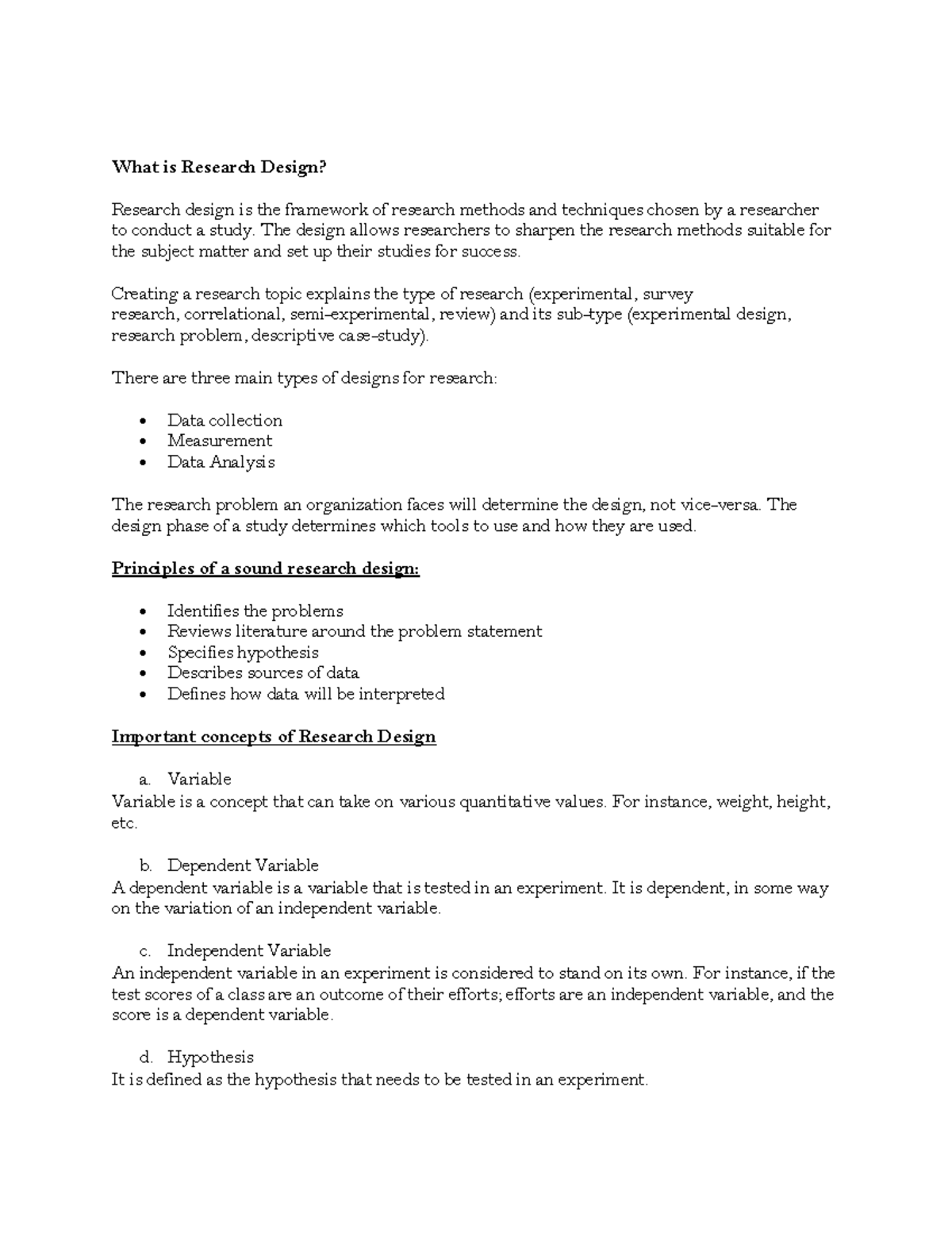 Understanding Research Design: Principles, Types, and Processes - Studocu