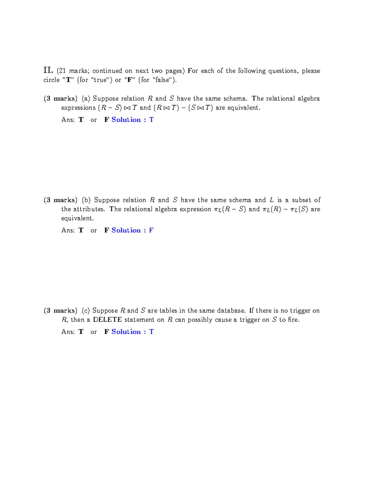 Midterm exam 2019, questions and answers - II. (21 marks; continued on ...
