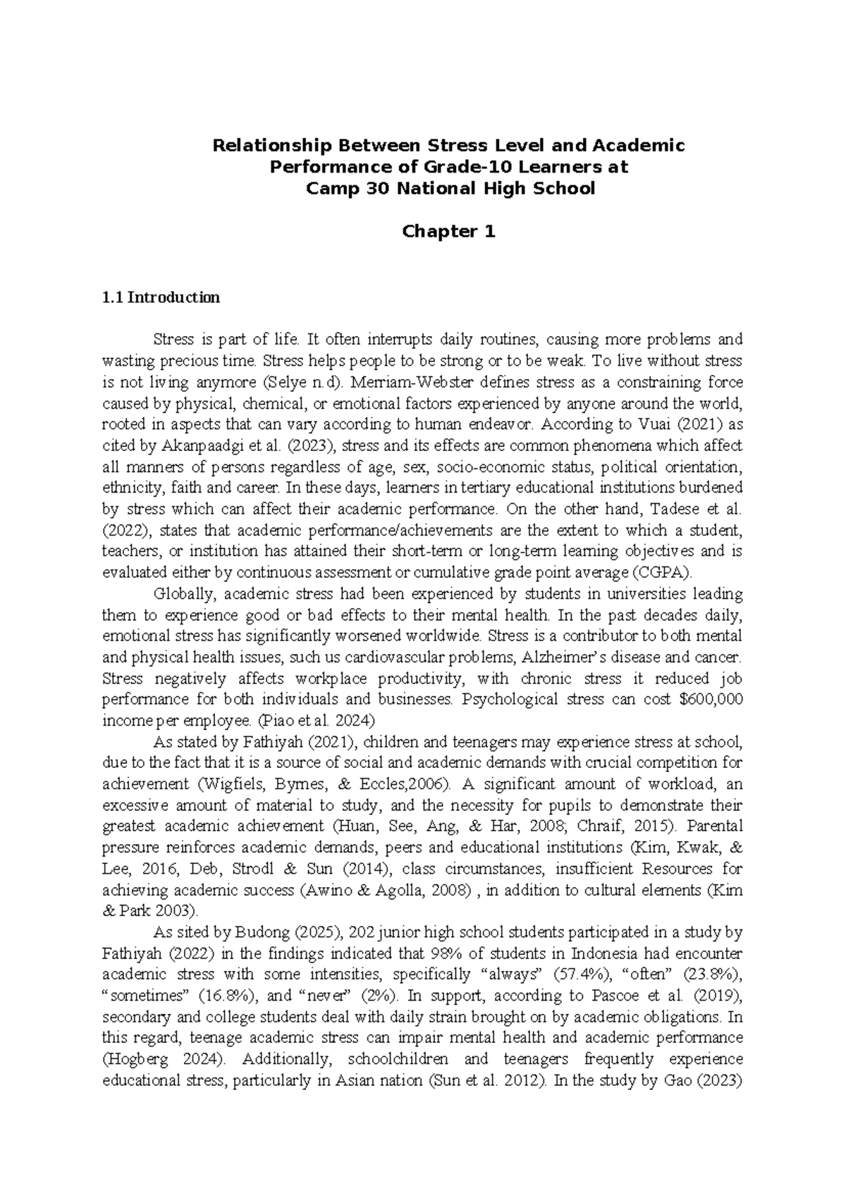G3 - Quantitative Research: Stress Level & Academic Performance of ...