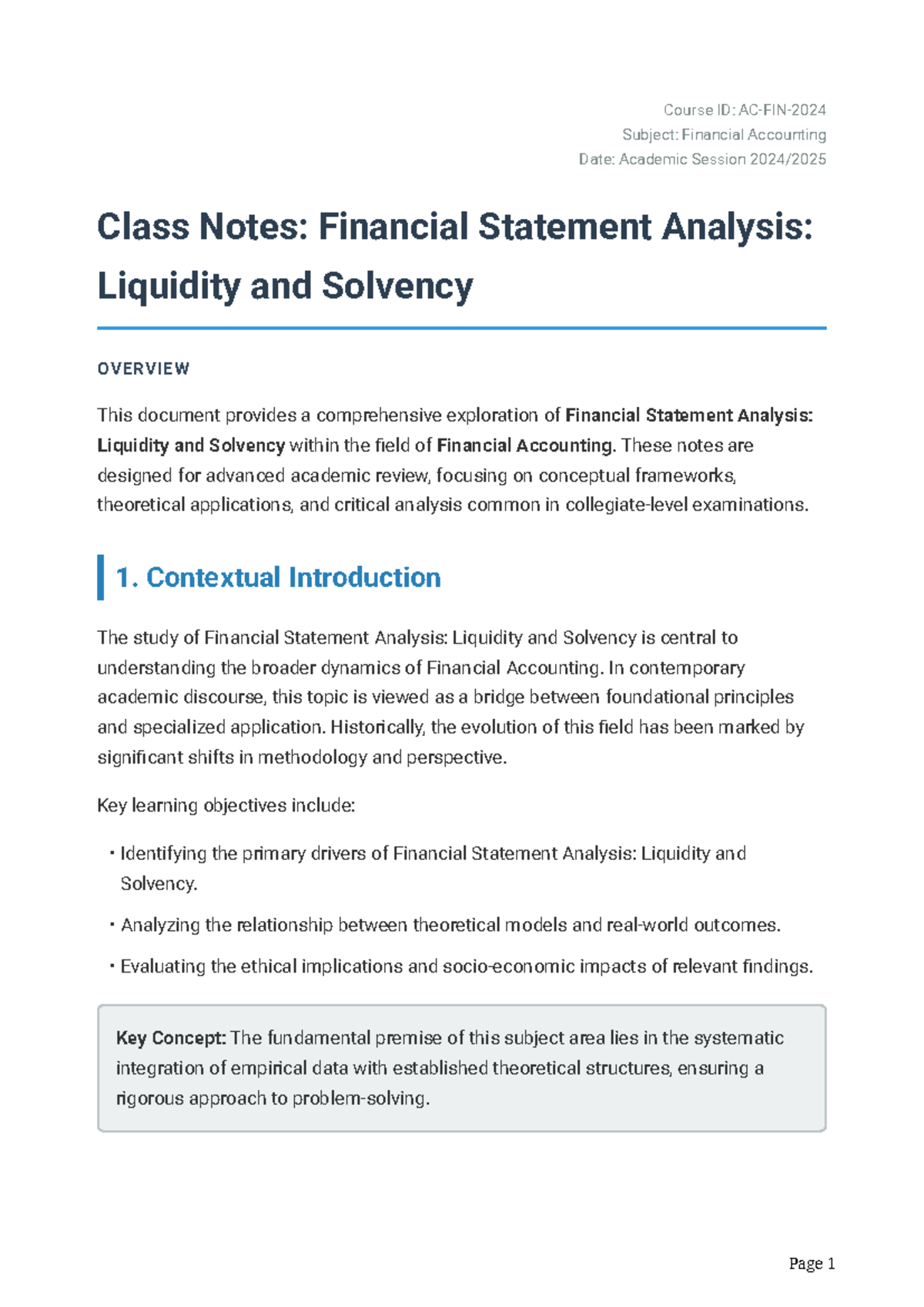 Financial Accounting Class Notes: Liquidity & Solvency Analysis - Studocu