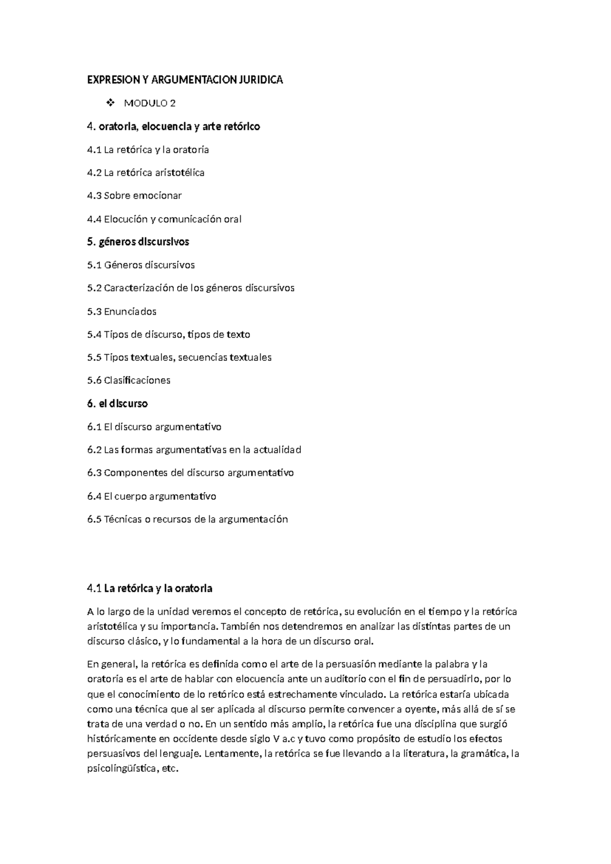 Módulo 2: Oratoria y Retórica en la Argumentación Jurídica - Studocu