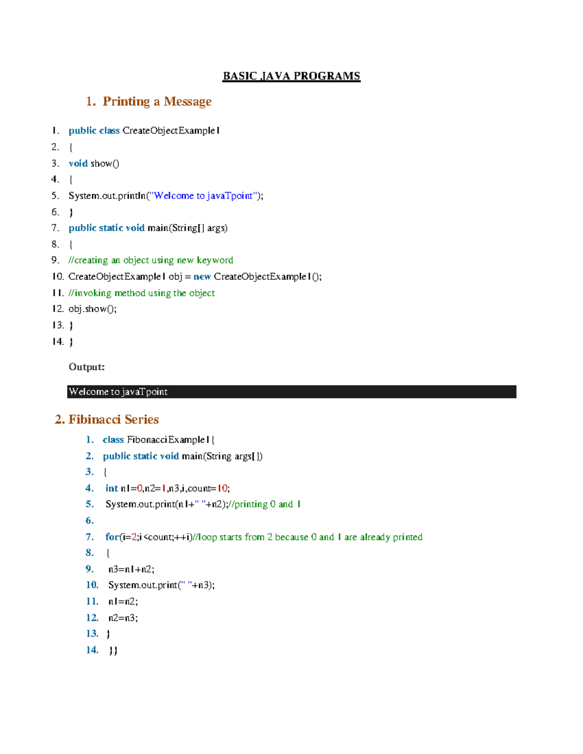 BASIC JAVA PROGRAMS: Key Concepts and Examples - Studocu
