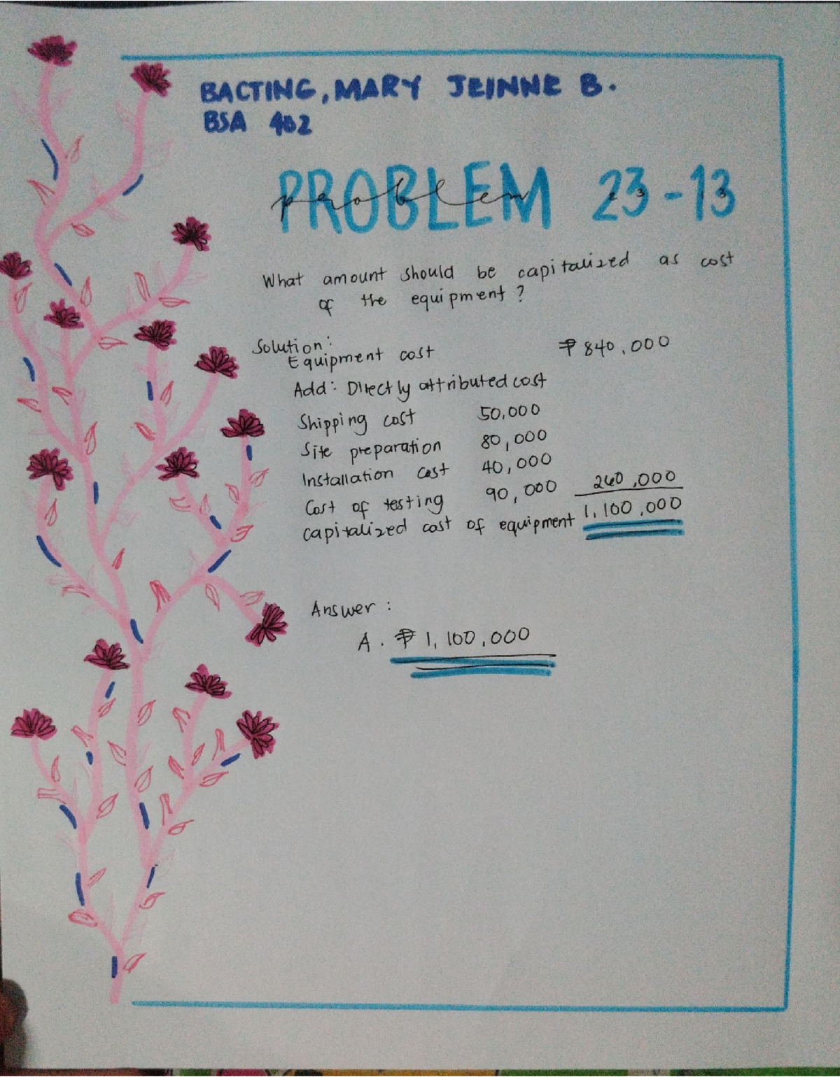 Problem 23 - 13 - ACCT 101 - BACTING, MARY JEINNE B. BSA 402 PROBLEM ...