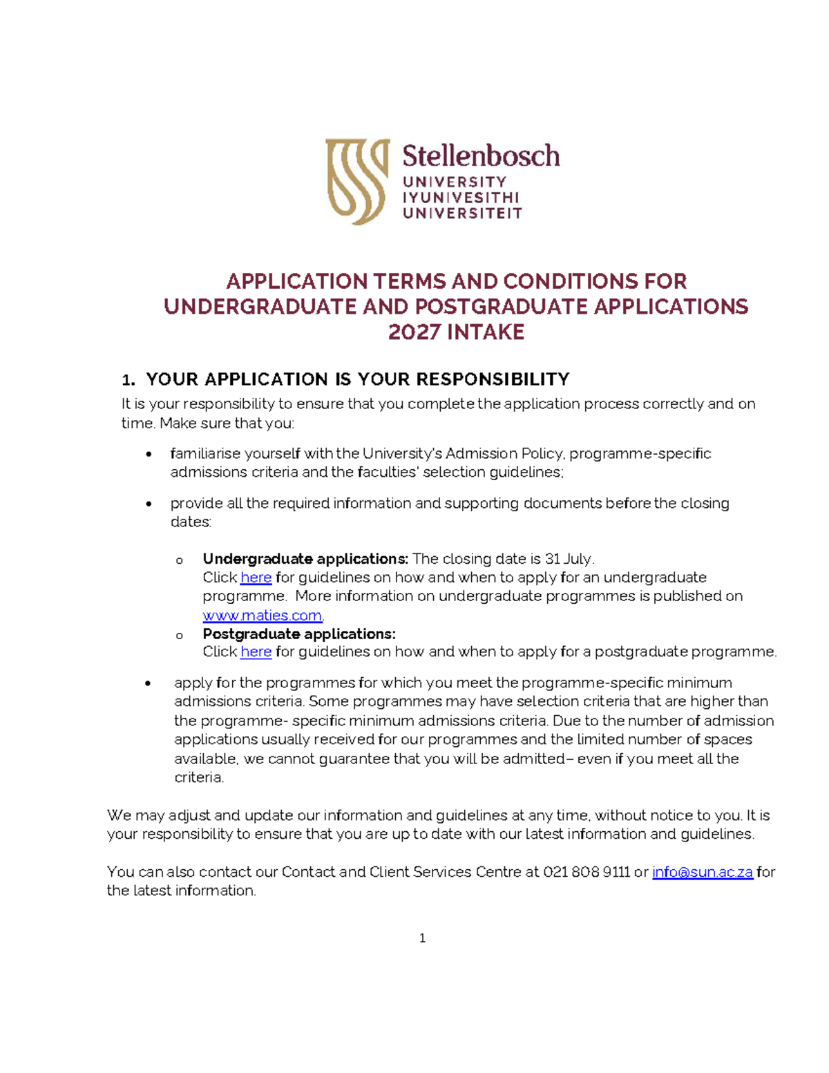 A. SU Application Terms & Conditions 2027 Intake - Studocu