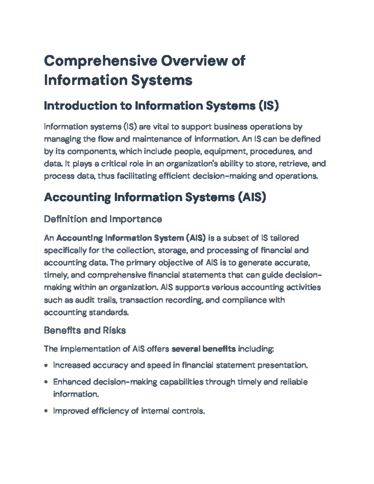 Comprehensive Overview of Information Systems (IS) and AIS Applications ...