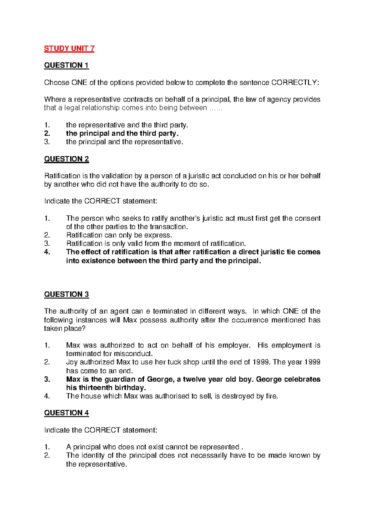 Commercial LAW Study UNIT 7 Practice Material - STUDY UNIT 7 QUESTION 1 ...