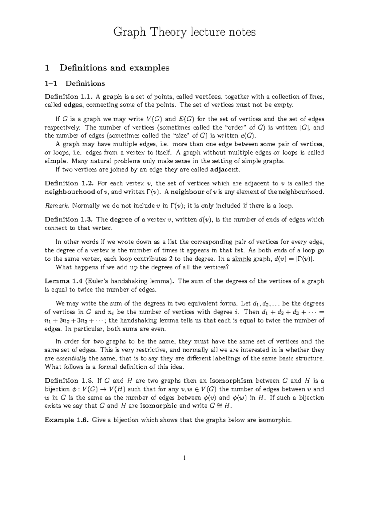 Graph Theory Lecture Notes: Essential Definitions & Concepts - Studocu
