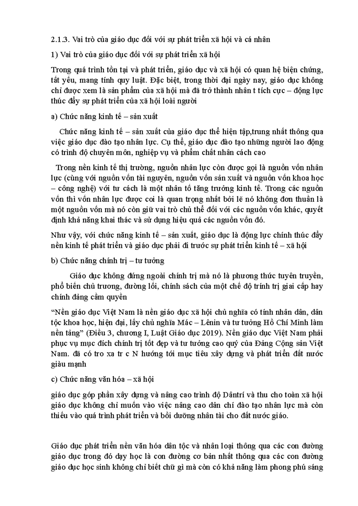 Vai trò của Giáo Dục trong Phát Triển Xã Hội và Cá Nhân - Studocu