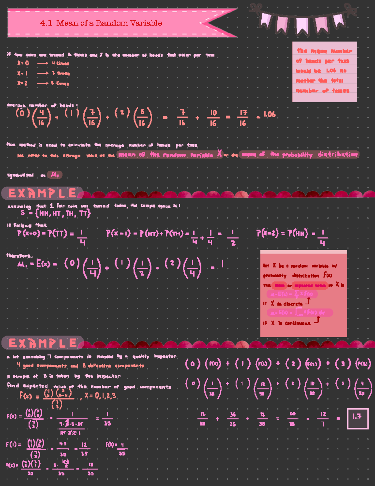 STAT 411 - CHAPTER FOUR - 4 Mean of a Random Variable iftwo the mean ...