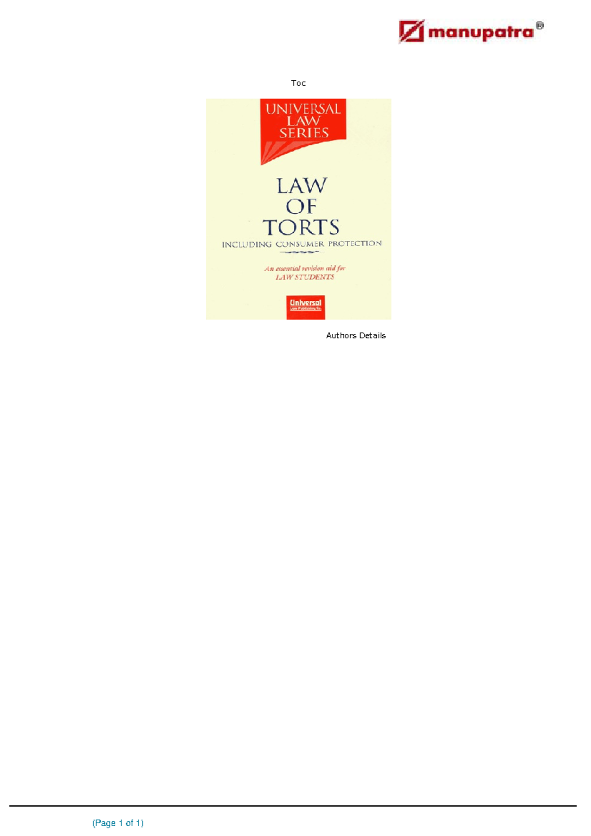 Law of Torts: Comprehensive Notes and Case Studies for Exam Prep - Studocu