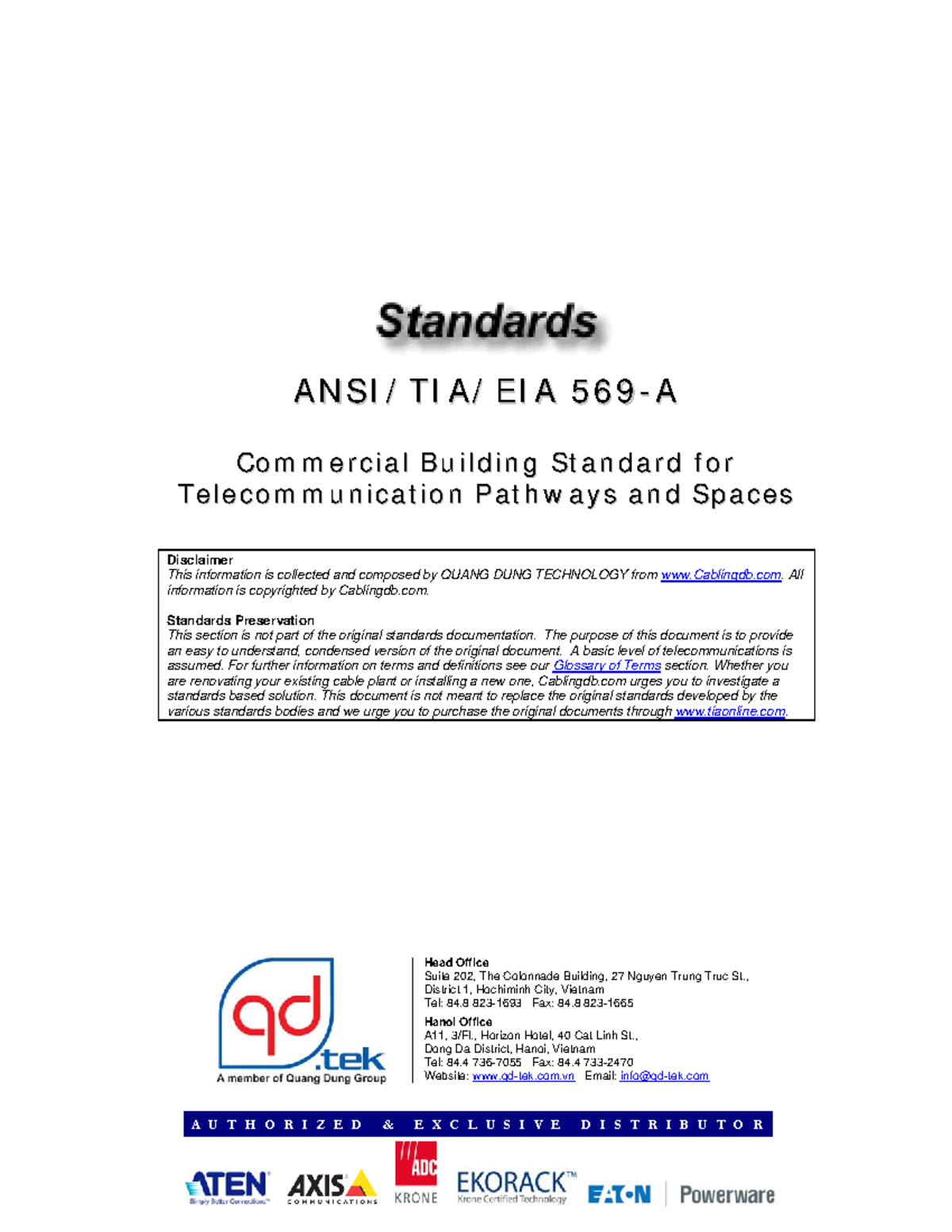 Commercial Building Standards for Telecom Pathways (ANSI-TIA-EIA 569 A ...