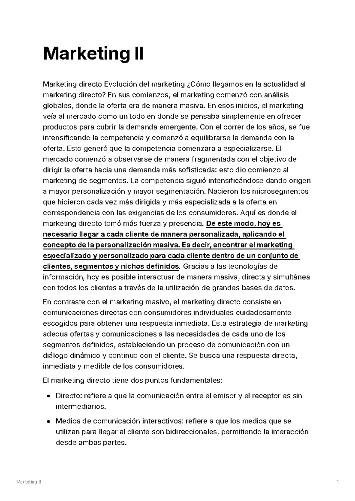 Marketing II - resumen modulo 1 y 2 - Marketing II Marketing directo ...