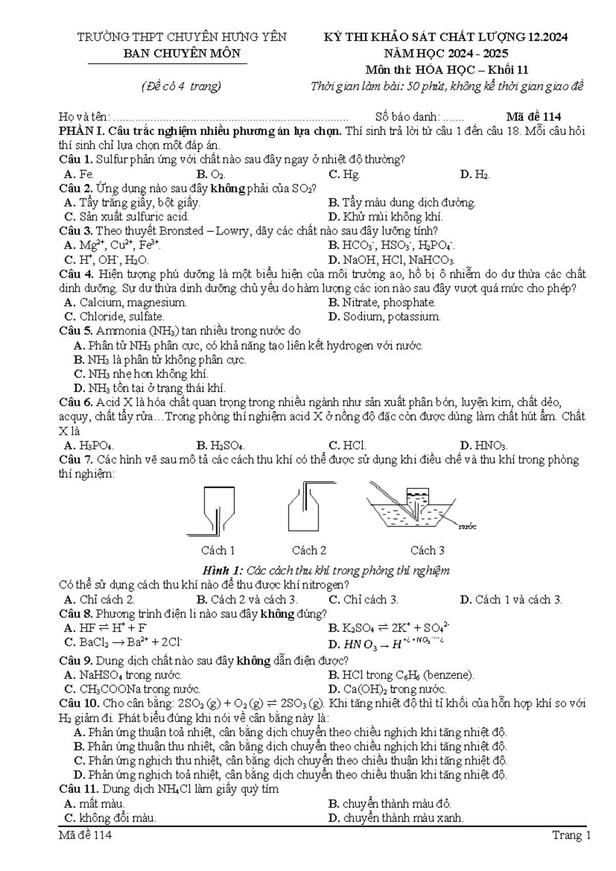 Ma de 114 - Hgcg - TRƯỜNG THPT CHUYÊN HƯNG YÊN BAN CHUYÊN MÔN (Đề có 4 ...