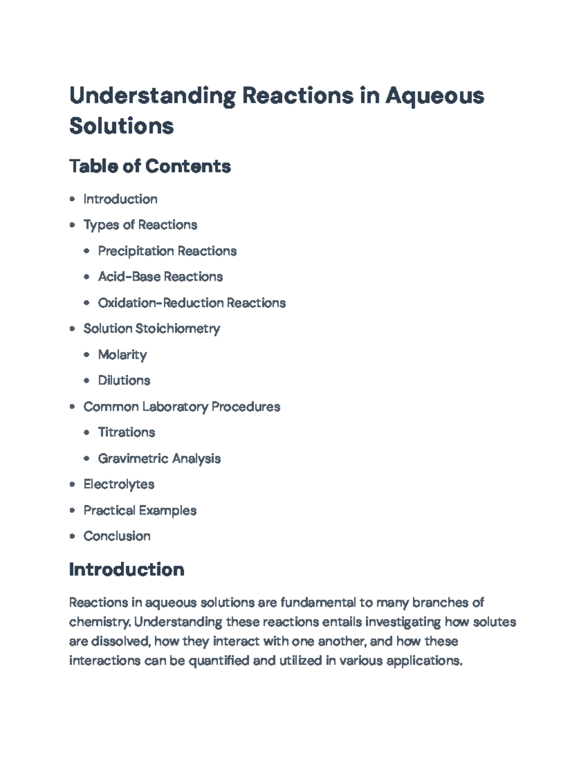 Understanding Reactions in Aqueous Solutions - Chem 101 Notes ...