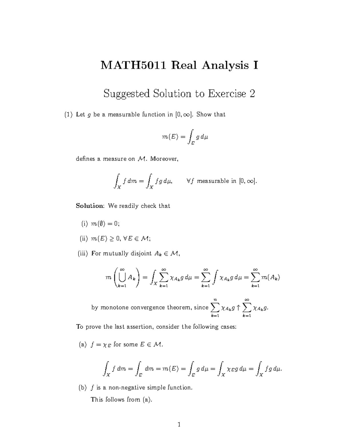 MATH5011 Real Analysis I: Suggested Solutions for Exercise 2 - Studocu