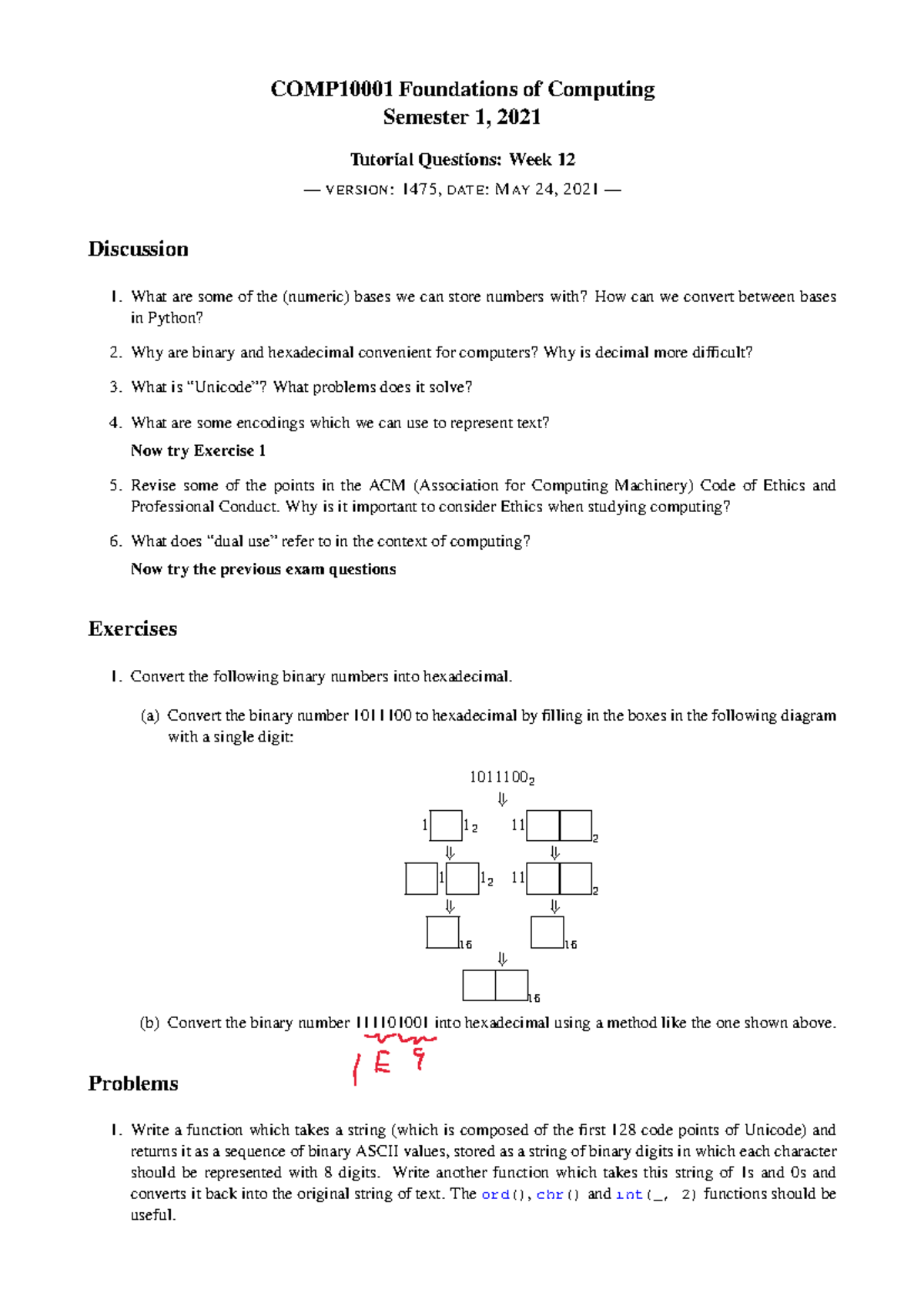Tutesheet-week12 questions for 2021 - COMP10001 Foundations of ...