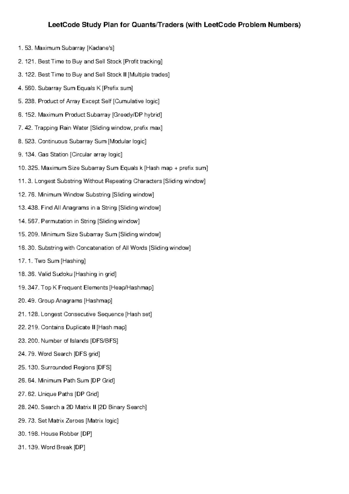 LeetCode Study Plan: Key Problems & Solutions (Numbered List) - Studeersnel