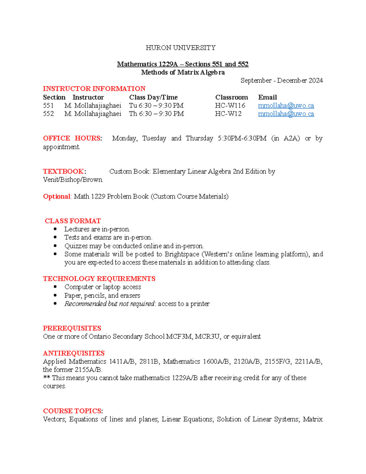 Math1229A-2024-551&552-Course Outline and Important Information - Studocu
