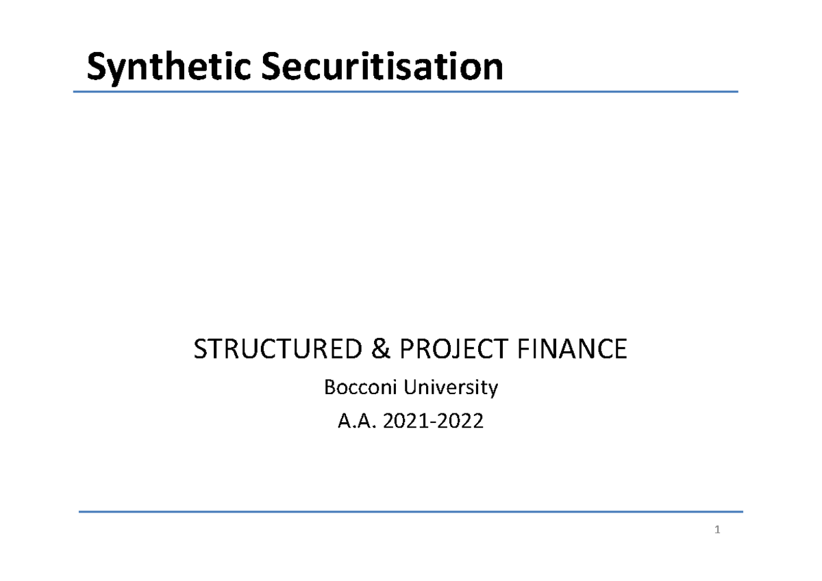 Synthetic Securitisations - Synthetic Securitisation STRUCTURED ...