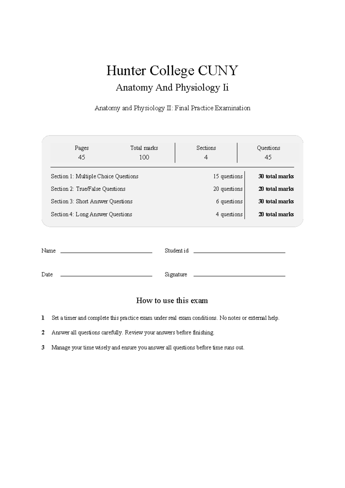 BIOL 122 Anatomy and Physiology II: Final Practice Exam 2026 - Studocu