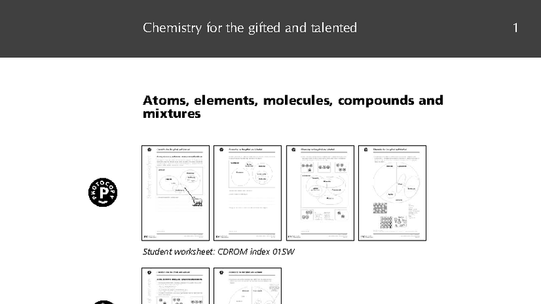 Atoms, Elements, Molecules, Compounds & Mixtures: Student Worksheet ...