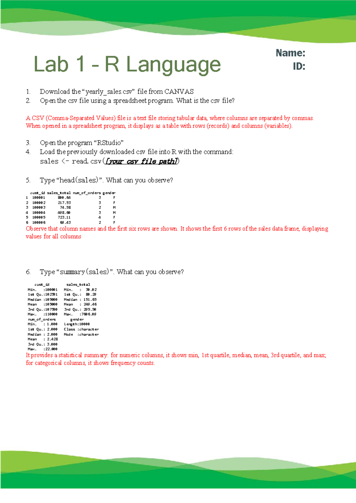 Lab 1: R Language Data Analysis and Insights (Course 4480) - Studocu