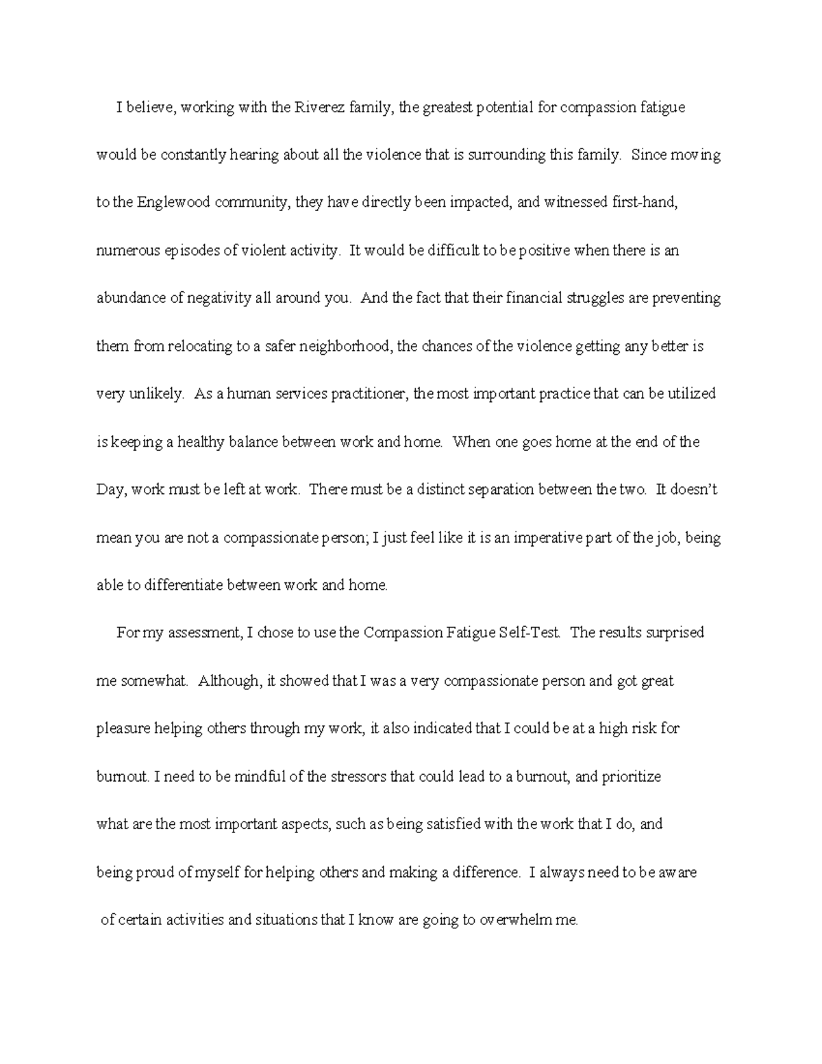 6-2 Journal: Reflection on Compassion Fatigue in Human Services - Studocu
