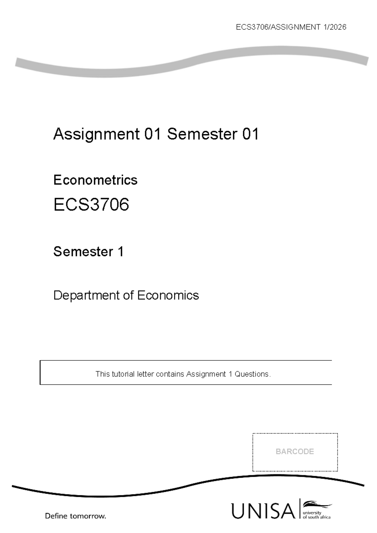 ECS3706 Assignment 01: Econometrics Analysis and OLS Estimation - Studocu