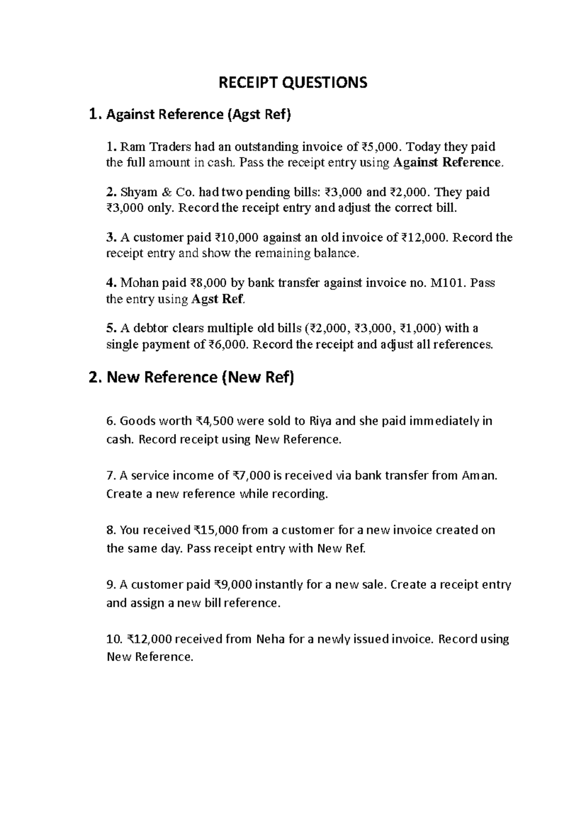Receipt Questions: Recording Entries for Various Payment Methods - Studocu