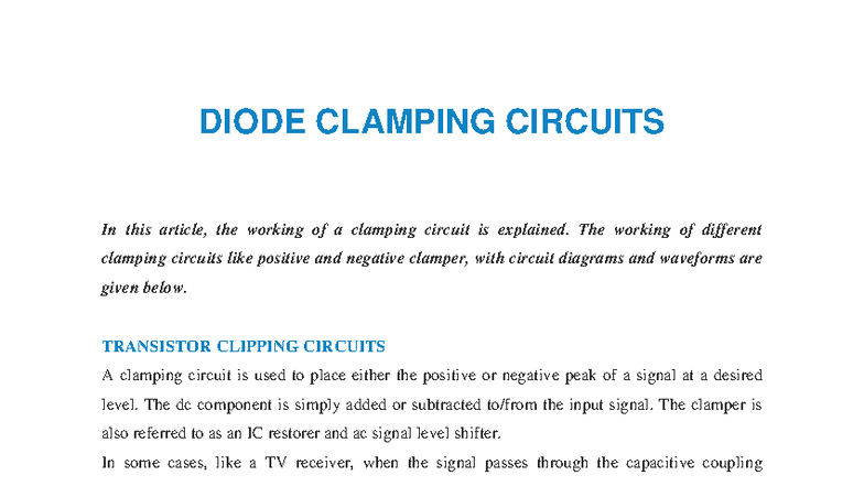 Diode Clamping Circuits: Understanding Positive and Negative Clampers ...