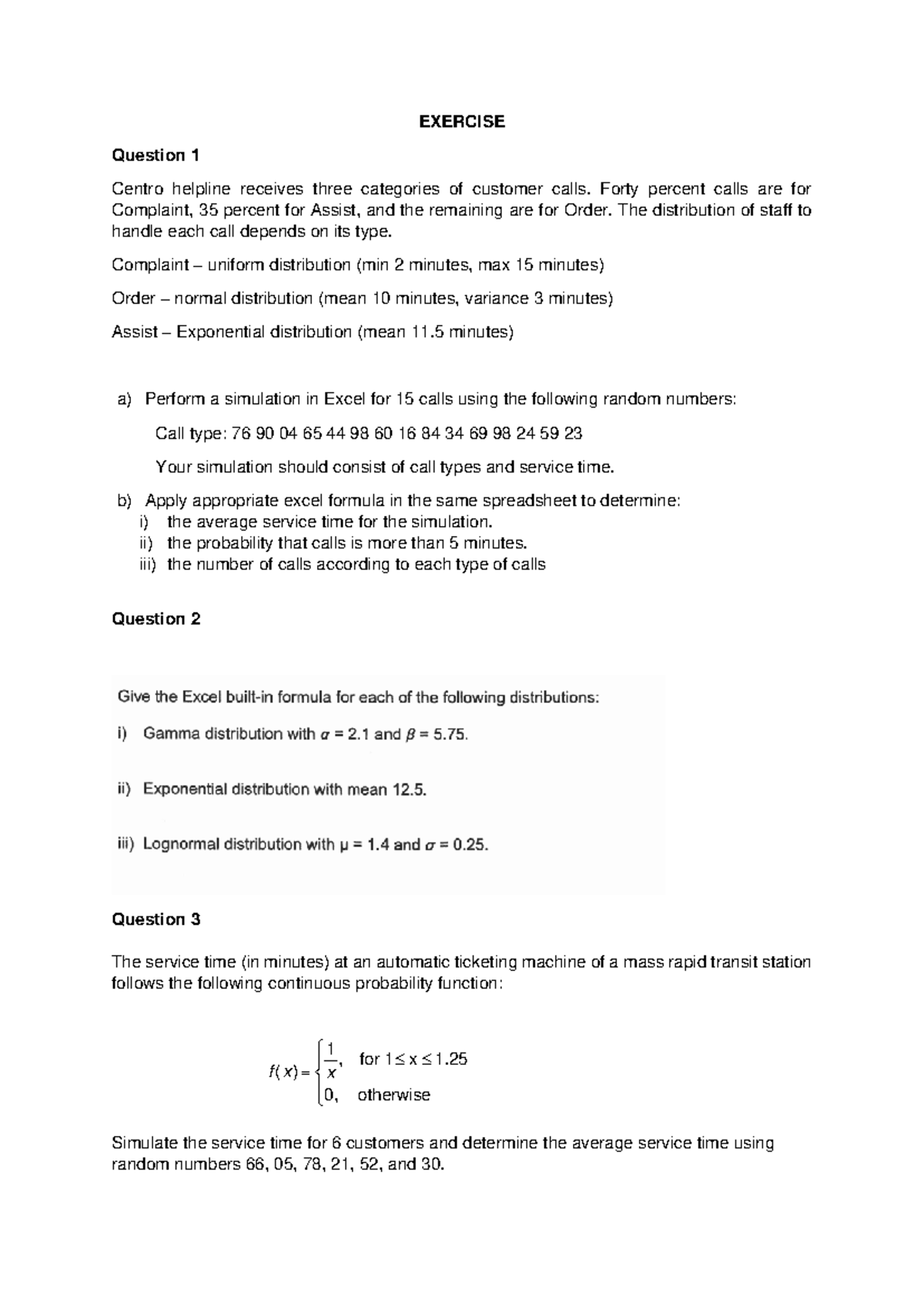 Exercise CH3: Simulation of Customer Call Handling Times - Studocu
