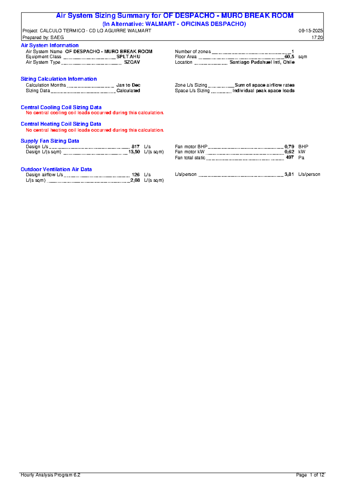 Air System Sizing Summary for OF DESPACHO MURO - Walmart CD LO Aguirre ...