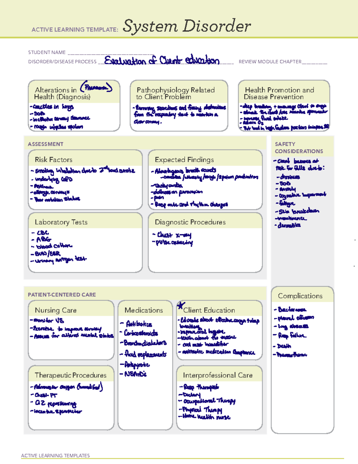 Evaluation of Client Education for Pneumonia - Active Learning Template ...