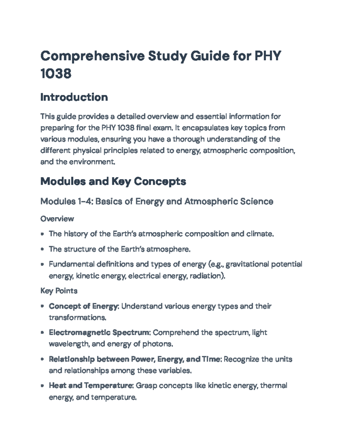 Comprehensive Study Guide for PHY 1038 Final Exam Preparation ...