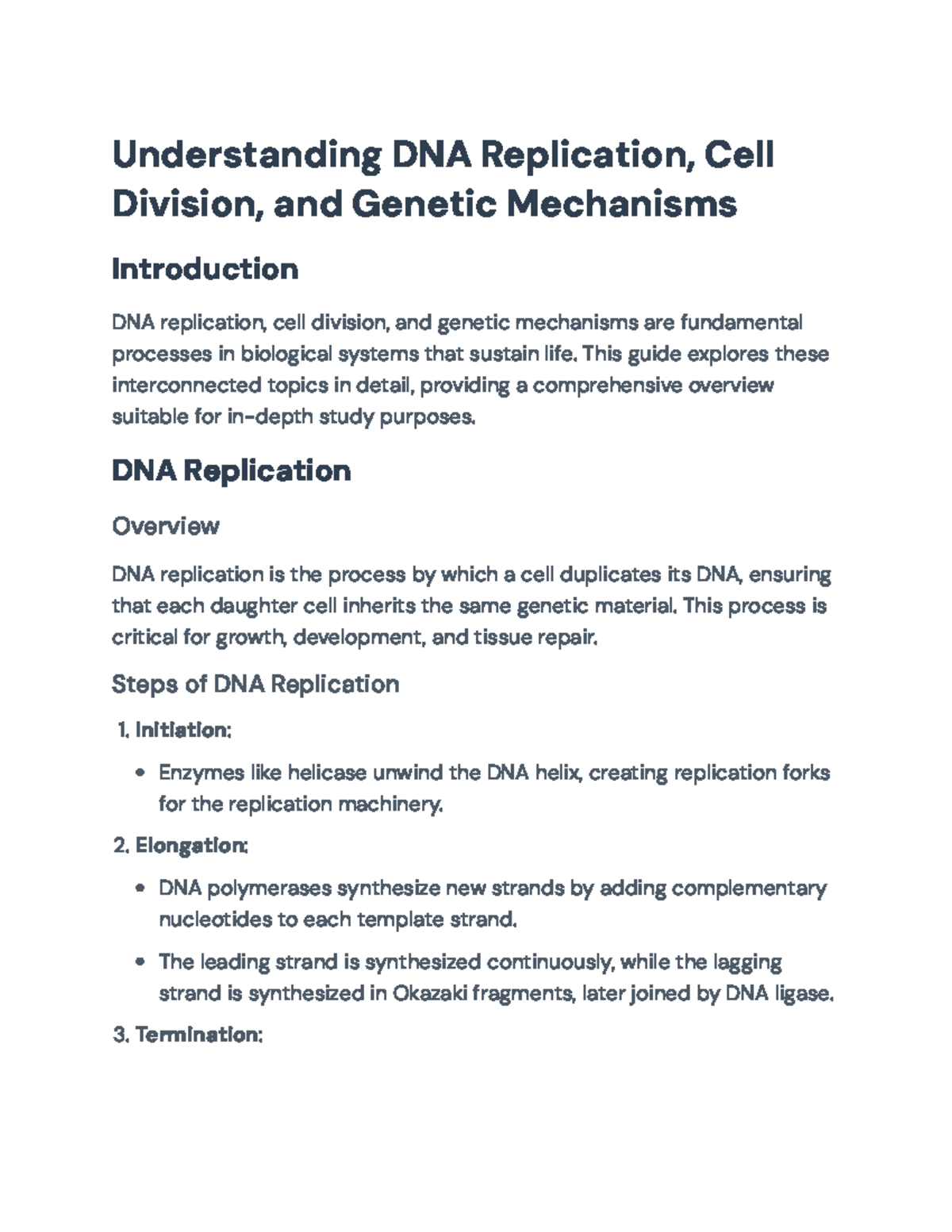 Understanding DNA Replication, Cell Division, and Genetic Mechanisms ...