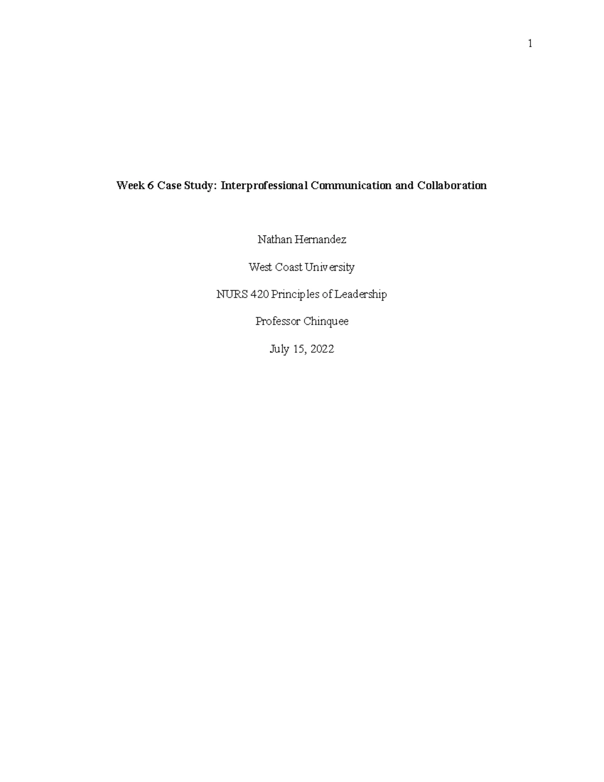 NURS 420 Week 6 Case Study: Enhancing ISBAR Communication in Nursing ...