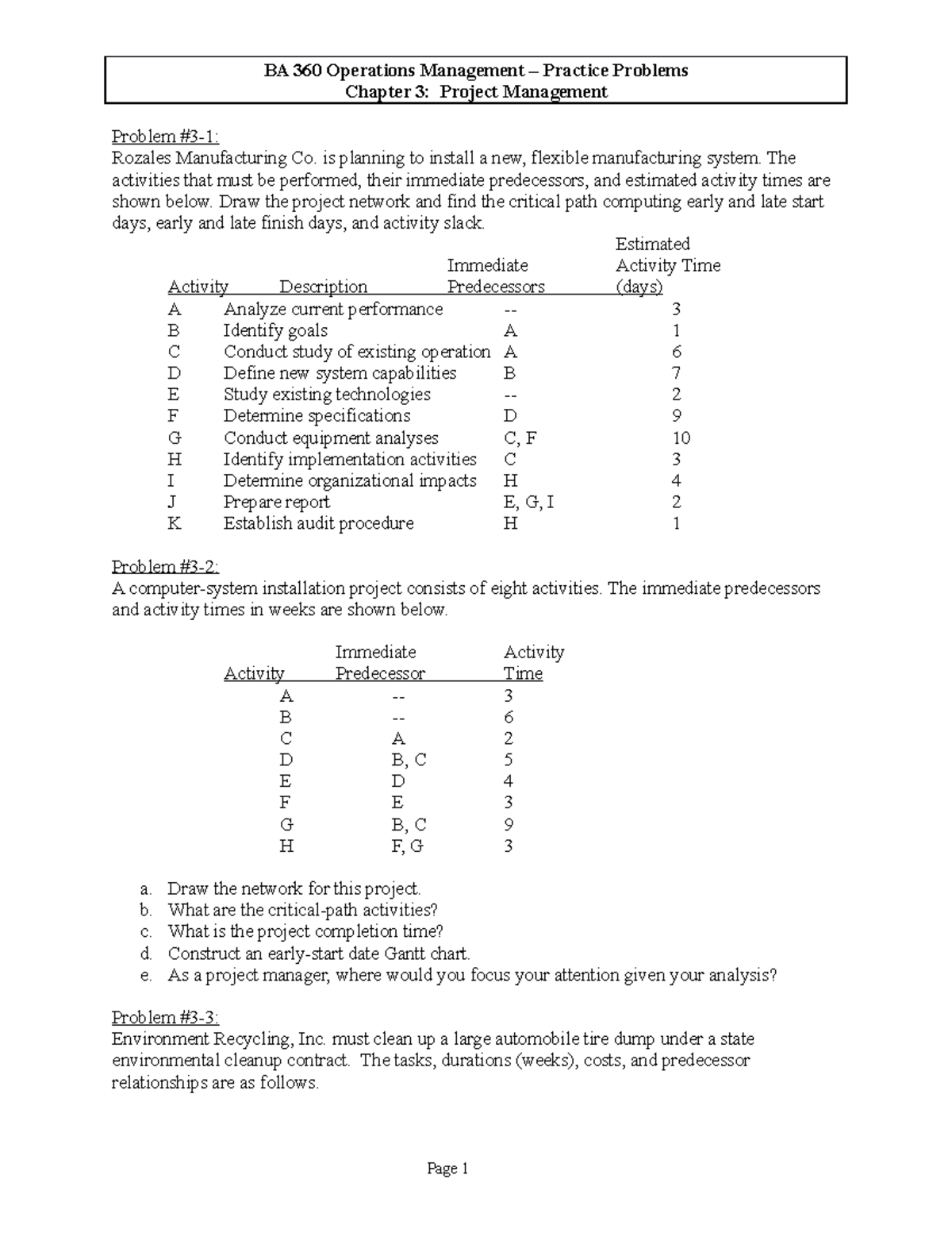 Ch03 Project Management Practice Problems and Solutions - Studocu