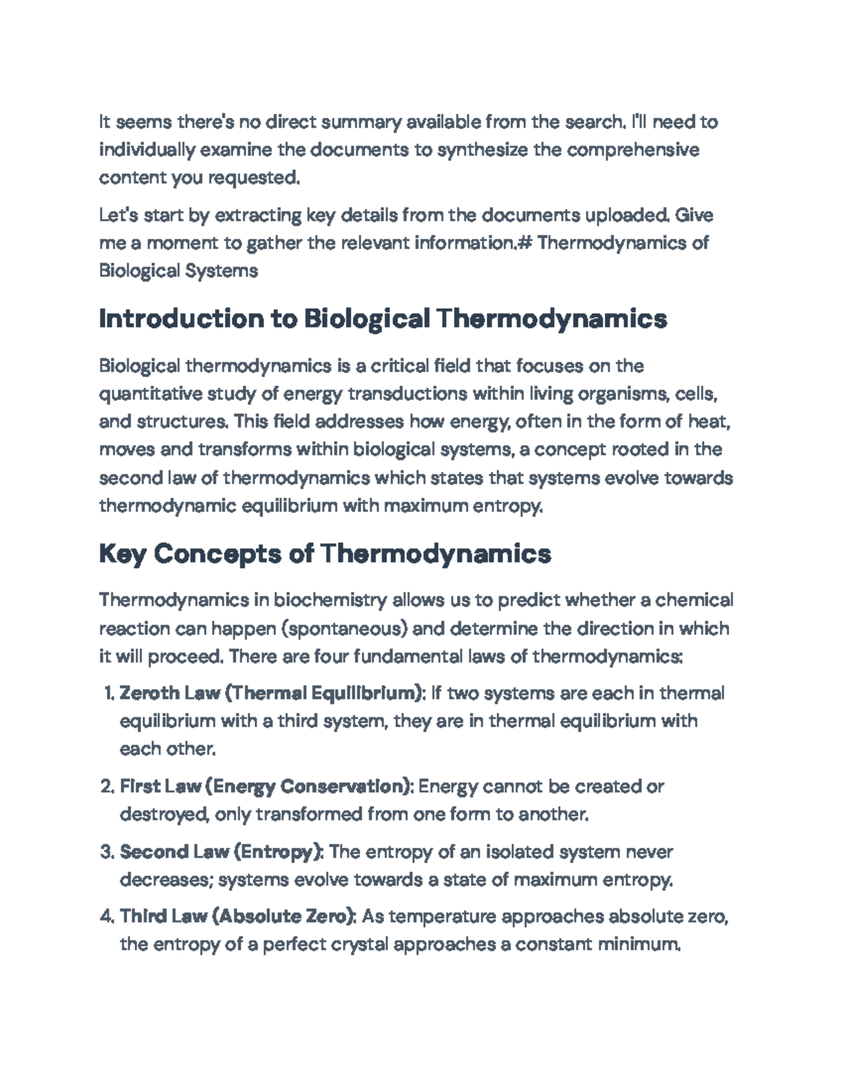 Thermodynamics of Biological Systems: Key Concepts and Equations - It ...