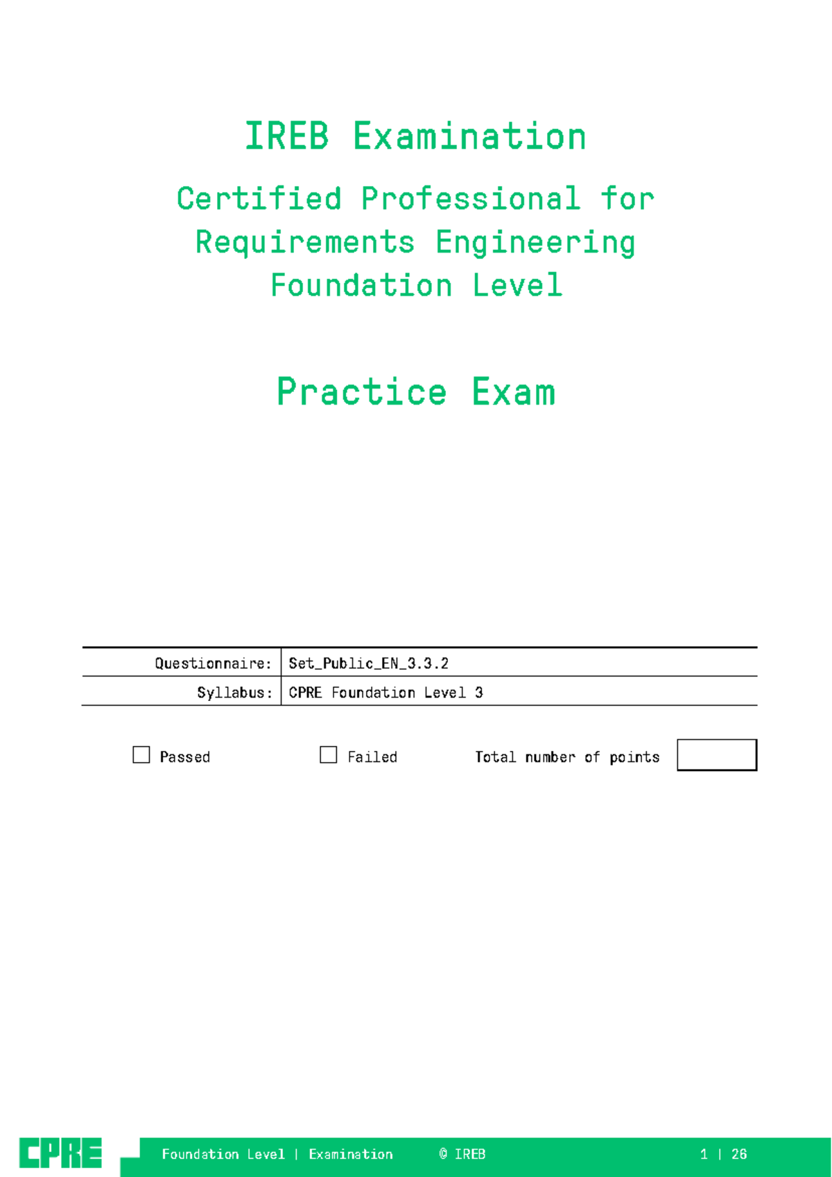 IREB CPRE FL Practice Exam Questionnaire: Set Public EN 3.3.2 - Studocu