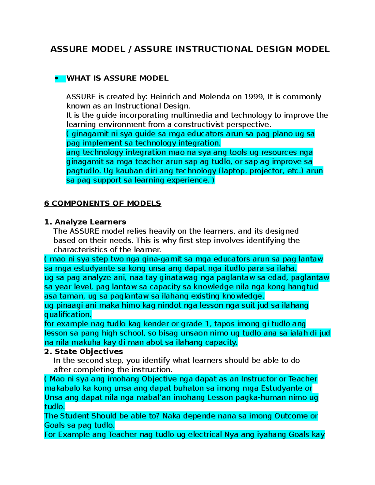 ASSURE Instructional Design Model Overview and Components - Studocu