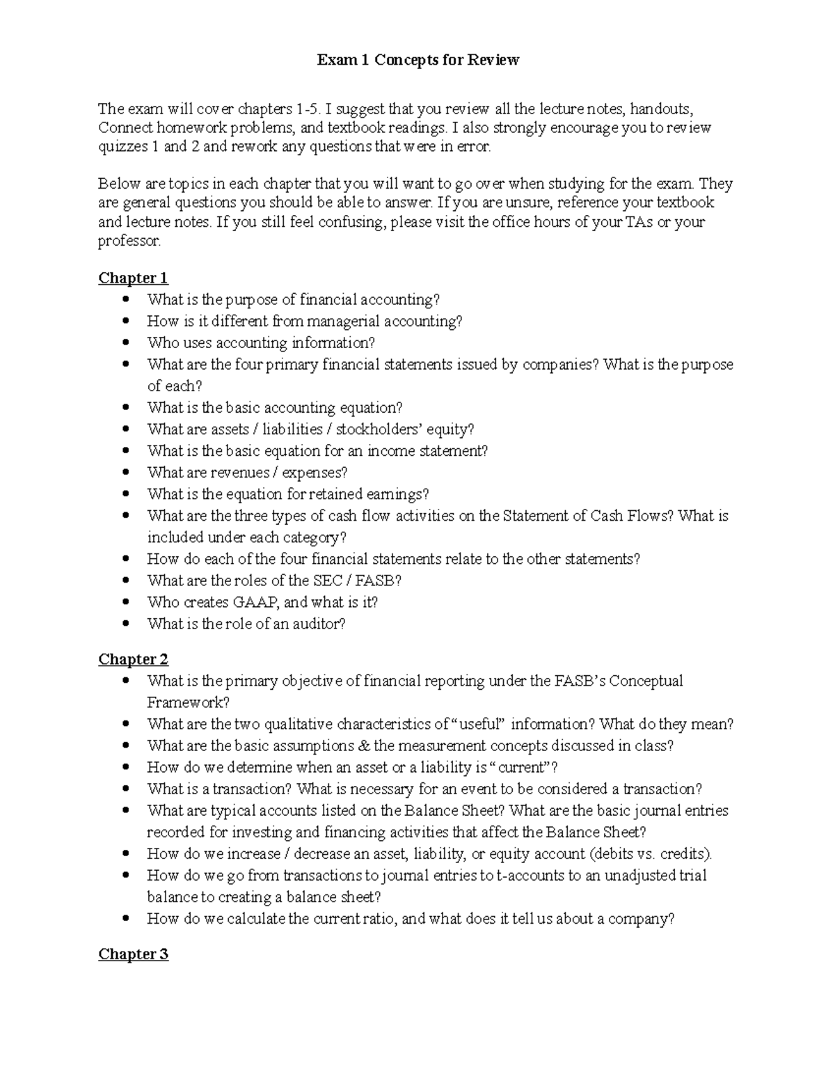 ACCT 1201 Exam 1 Study Guide: Key Concepts from Chapters 1-5 - Studocu