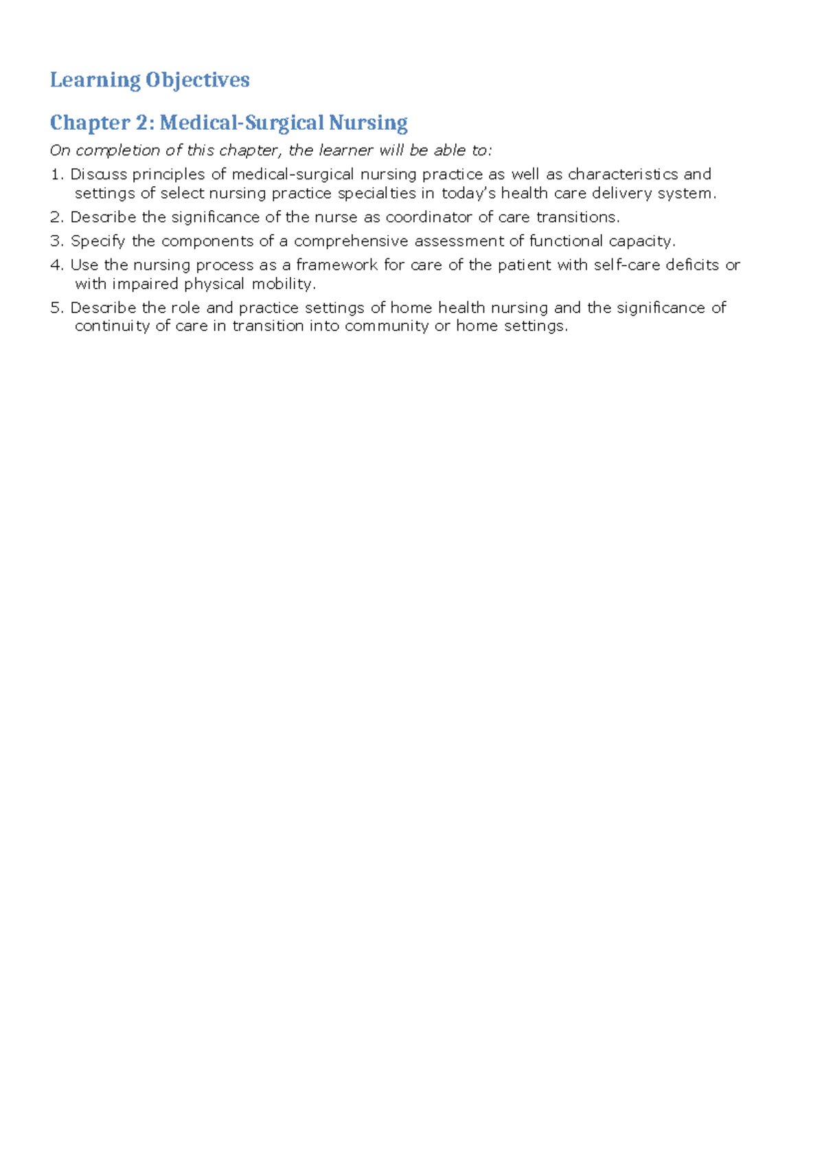 Learning Objectives for Nursing Chapter 2: Key Principles and Practices ...