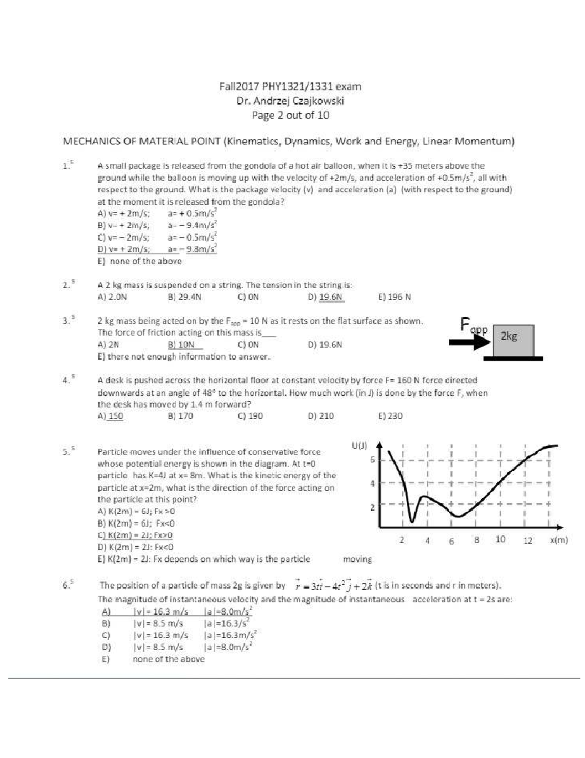 Final Exam Fall 2017 - Mechanics & Thermodynamics Practice (PHYS 101 ...