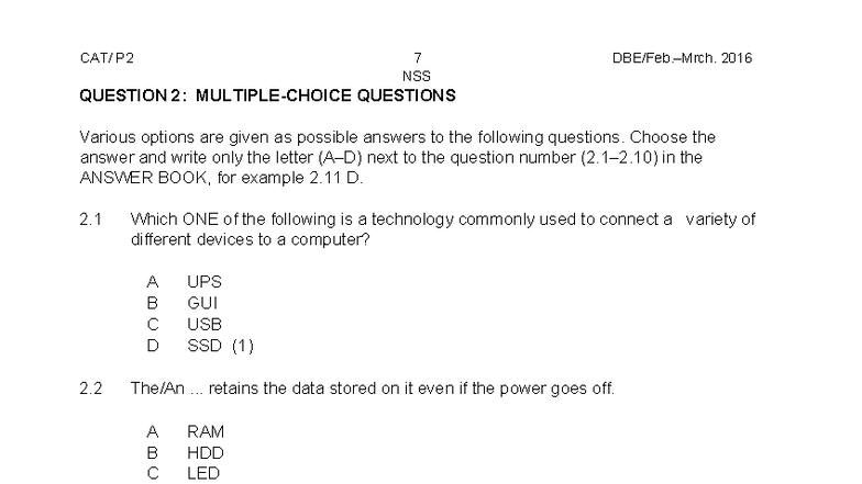 P2 7 NSS 2016 Multi-Choice Questions and Answers - Studocu