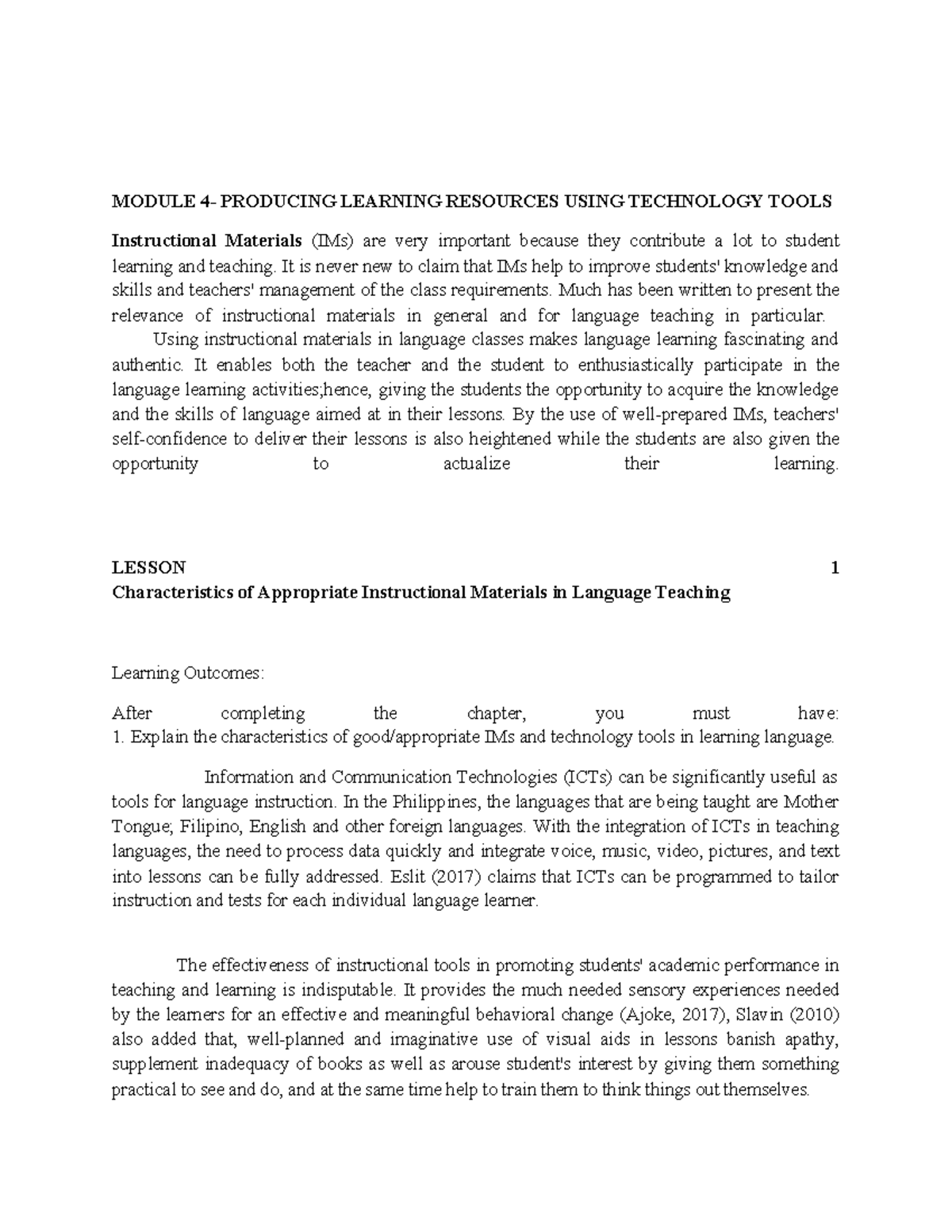 Module 4 TTL: Innovating Instructional Materials with Tech Tools - Studocu